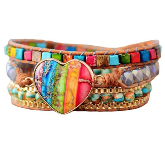 7 Chakra Leather Wrapped Bracelet
