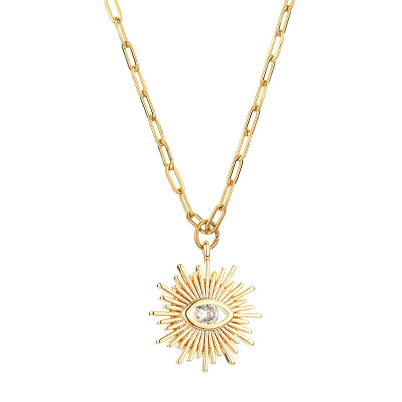 Copper Plated Zircon Eye Small Pendant Sunflower Necklace