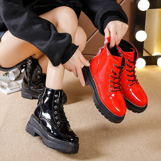 Winter New Women's Leather Boots Women Shoes Round Toe Low Heels