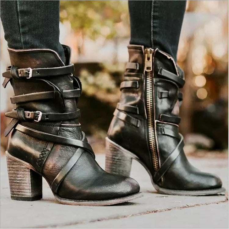 New Retro Polished Color Large Size Mid Tube Boots Martin Boots Women