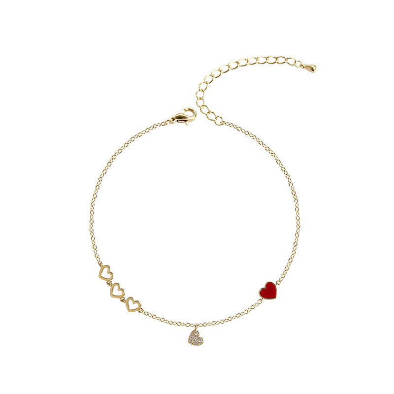 Love Red Peach Heart Girl Real Gold Plating  Korean Simple Temperament Bracelet