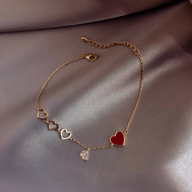 Love Red Peach Heart Girl Real Gold Plating  Korean Simple Temperament Bracelet