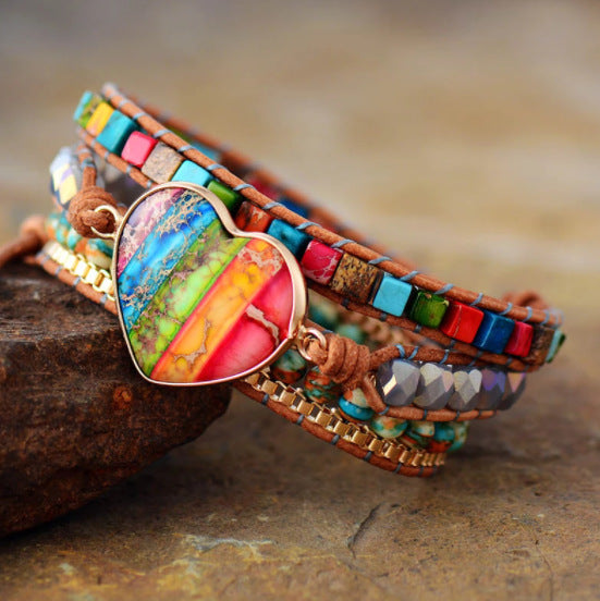 7 Chakra Leather Wrapped Bracelet