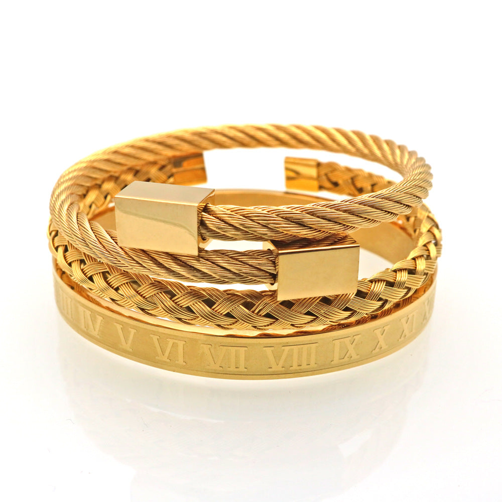 Bangle Braided Bracelet Men's Gold Titanium Steel Bracelet Bracelet