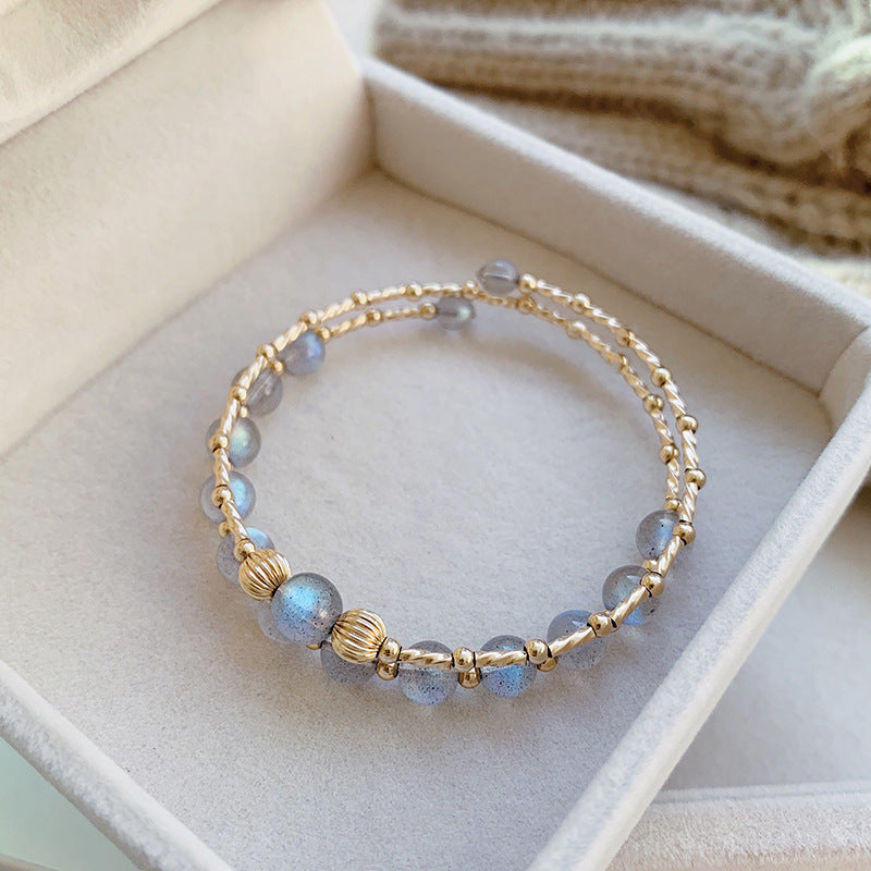 Womens Double Layer Moonstone Natural Crystal Bracelet