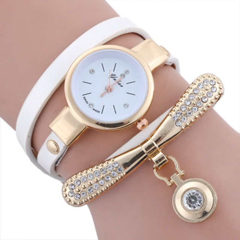 Circle Quartz Bracelet Watch Lady Leather Band Fashion