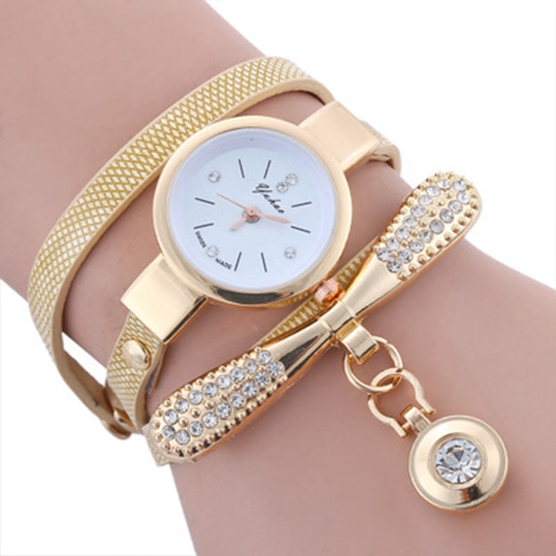 Circle Quartz Bracelet Watch Lady Leather Band Fashion