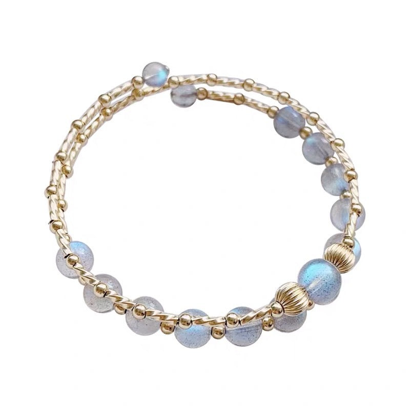 Womens Double Layer Moonstone Natural Crystal Bracelet