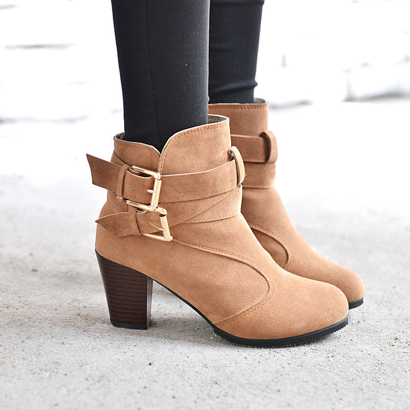 Winter Autumn Leather Casual Women High Heels Pumps Warm Ankle Boots