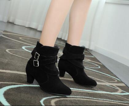 Winter Autumn Leather Casual Women High Heels Pumps Warm Ankle Boots