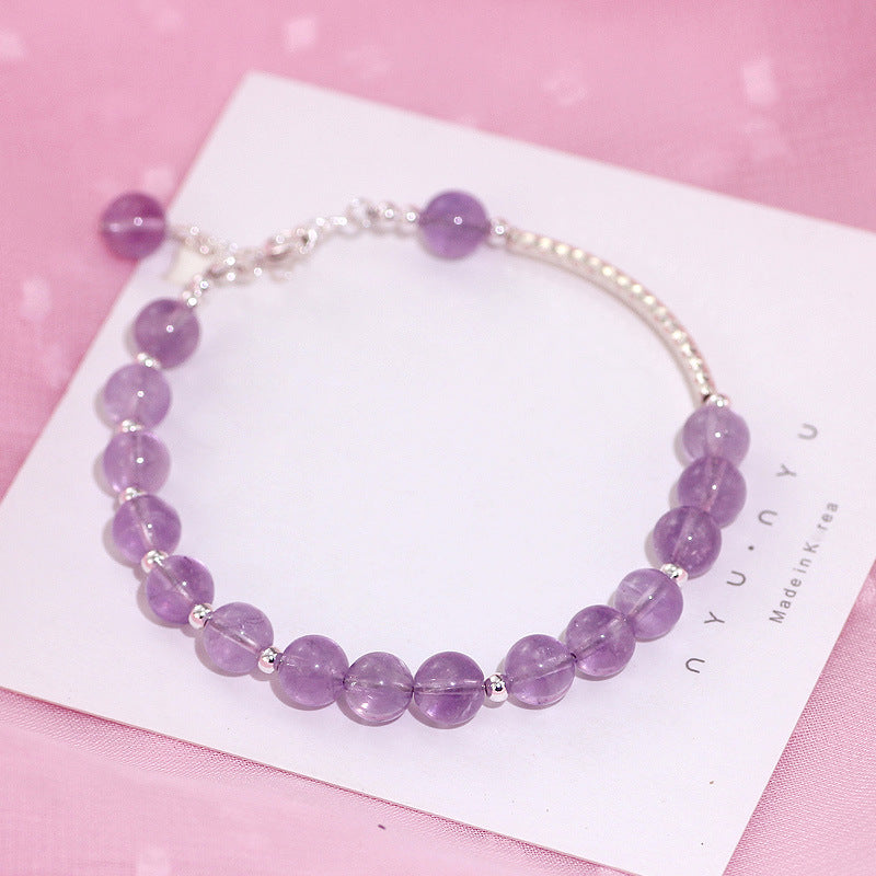 Natural Lavender Amethyst Single Circle Round Bead Bracelet