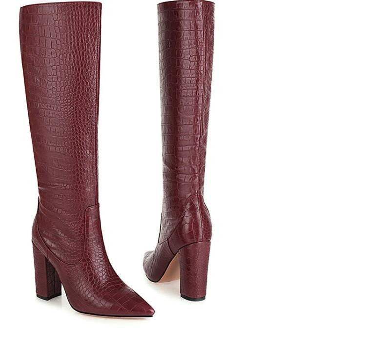 Pointed Super High Heel Thick Heel Snake Print High Boots Women Boots