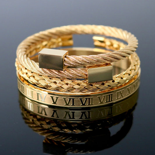 Bangle Braided Bracelet Men's Gold Titanium Steel Bracelet Bracelet