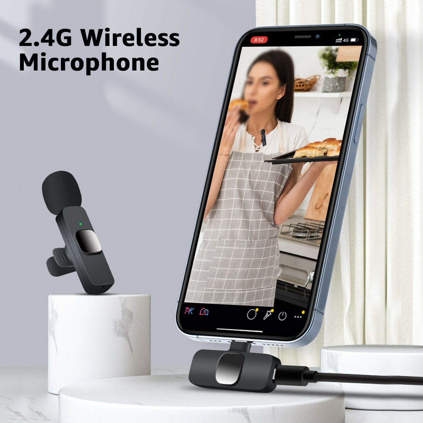 Lavalier Mini Microphone Wireless Audio Video Recording With Phone Charging  Wireless Lavalier Microphone Broadcast Lapel Microphones Set Short Video Recording Chargeable Handheld Microphone Live Stre