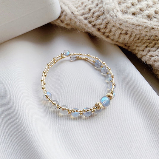 Womens Double Layer Moonstone Natural Crystal Bracelet