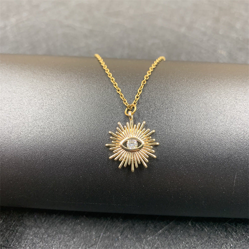 Copper Plated Zircon Eye Small Pendant Sunflower Necklace